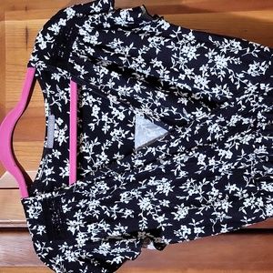 Black and white floral short dress with low v-neck